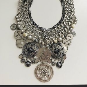 Silver coins medallion necklace